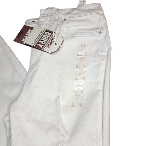 REFUGE HIGH RISE CURVY WOMEN'S WHITE DISTRESSED DENIM SIZE 7 - Picture 4 of 8